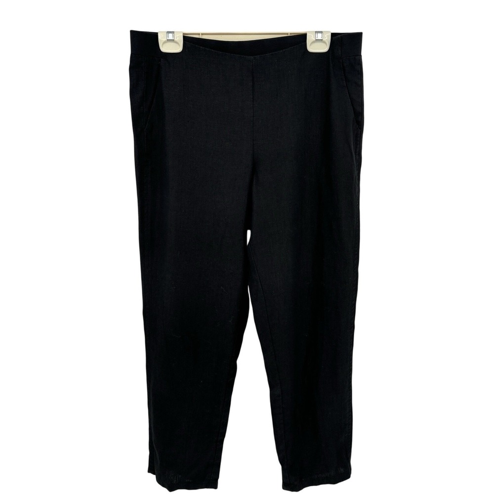 J.Jill Love Linen Capri Pants Black Medium Petite Pull On Crop Lagenlook‎ Resort